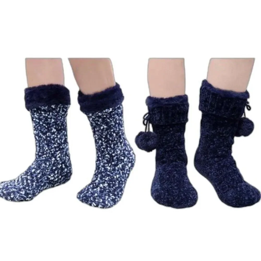 Jane & Bleecker Socks Size 4-10 Blue Super Soft Slipper Socks 2 pairs